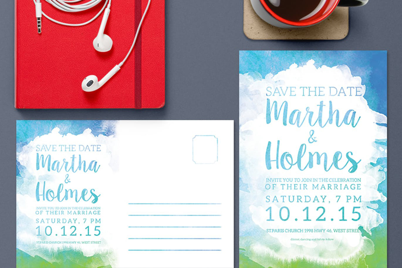 Martha Watercolor Postcard Invitation